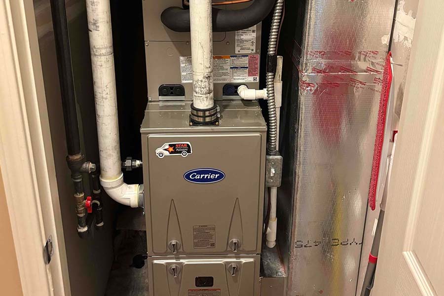 HVAC furnace with connected ductwork